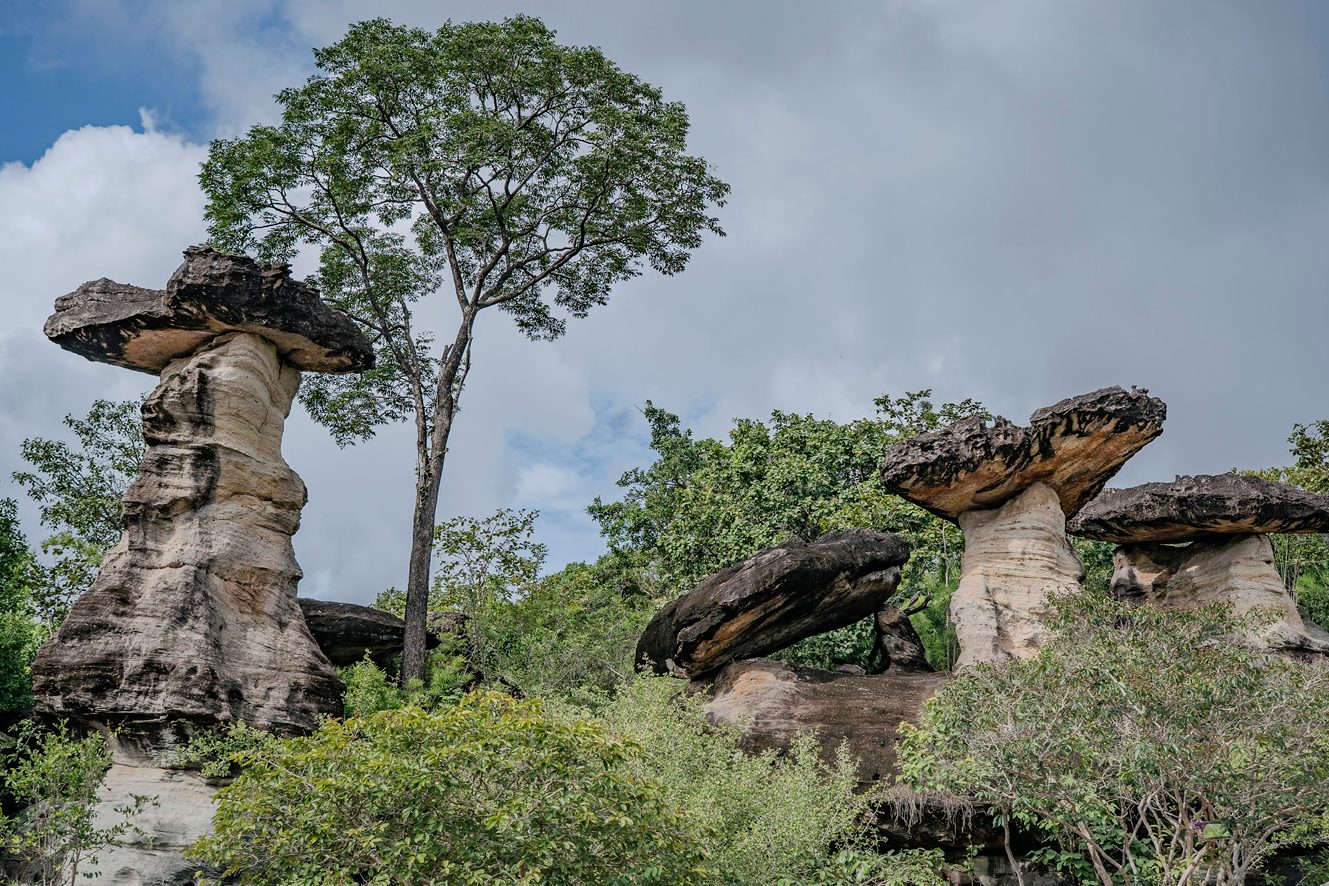 Mushroom-shaped Sao Chaliang rock pillars in Pha Taem National Park, Ubon Ratchathani